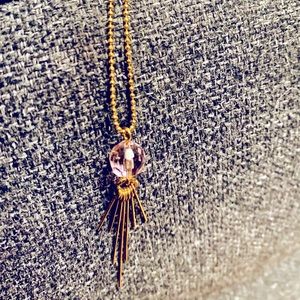 Cookie Lee abstract mid century modern/bohemian necklace - gold, pink bead